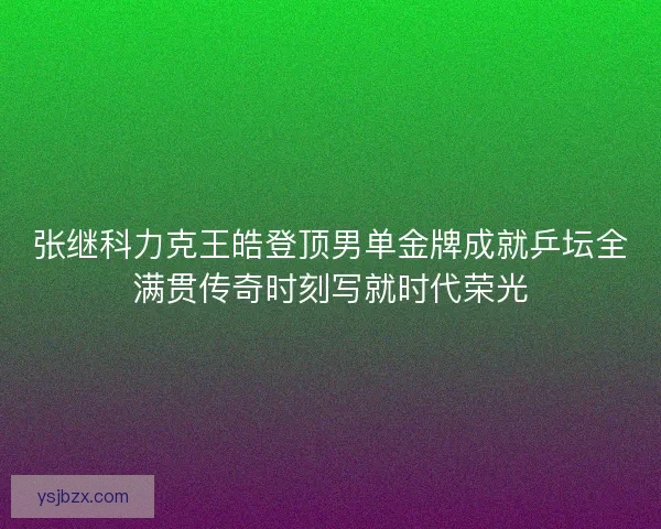 张继科力克王皓登顶男单金牌成就乒坛全满贯传奇时刻写就时代荣光